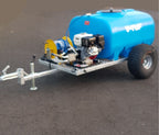 V-TUF DELUGE 700L bowser rear view showing tank outlet, hose storage and axle