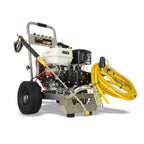 V-TUF GB130SSE stainless frame electric start washer side view showing Honda GX390 and gearbox