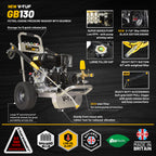 V-TUF GB130 side view showing Honda GX390 engine, gearbox and 250 Bar pump