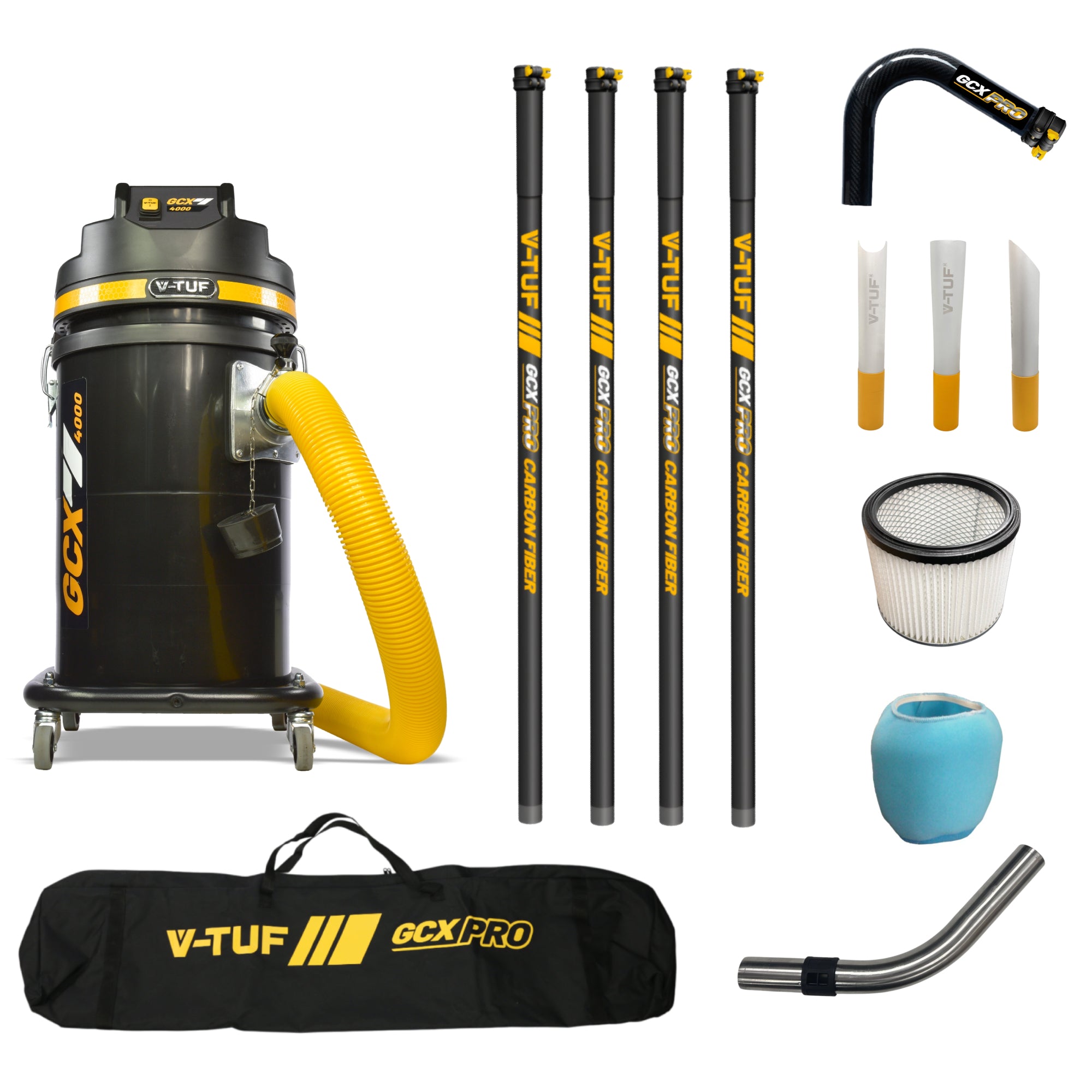 V-TUF GCX4000 1.75kW 37L cyclone vacuum GCX4000-240-KIT1 with 20ft carbon fibre gutter cleaning kit