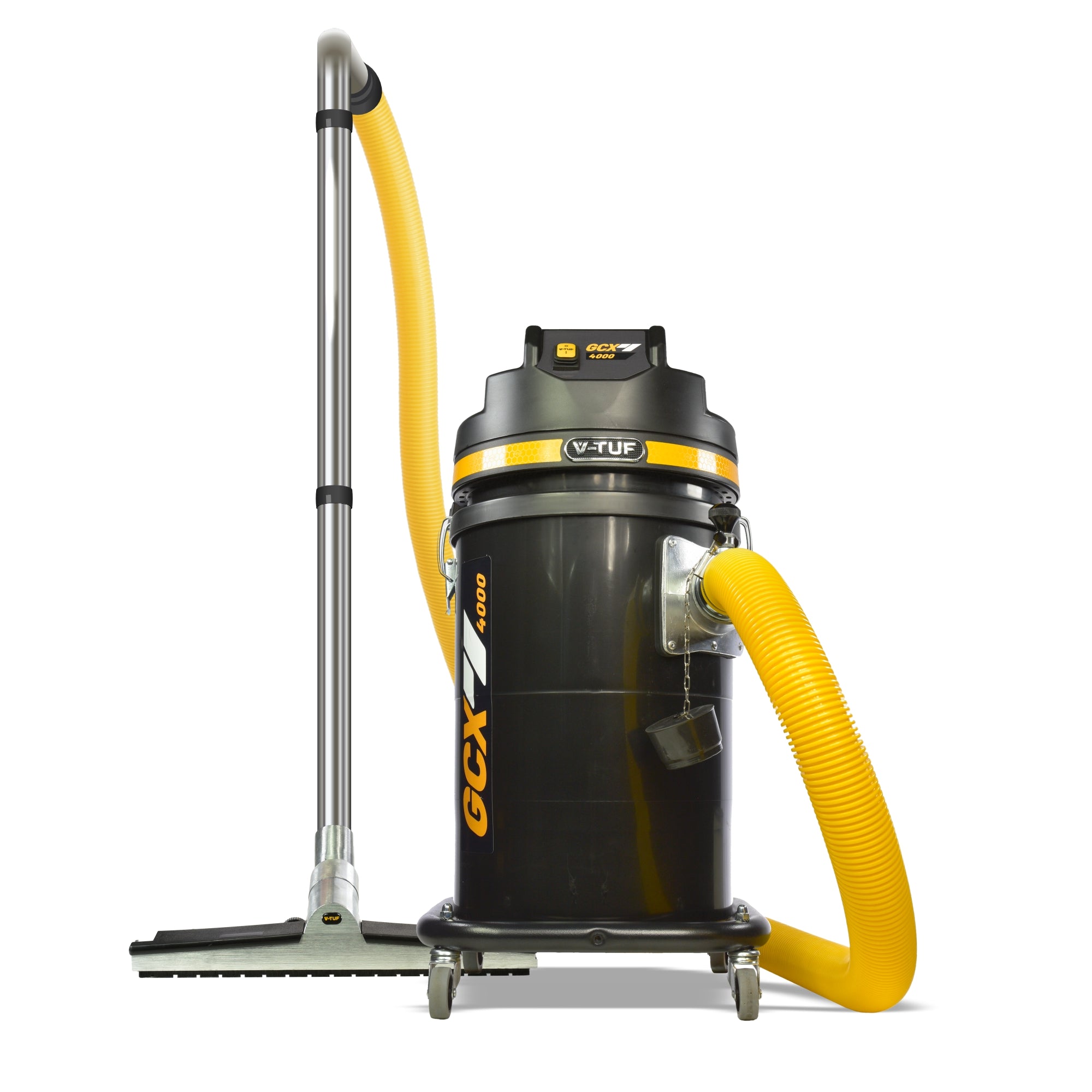 V-TUF GCX4000-240 vacuum side view showing 37L cyclone drum and motor housing