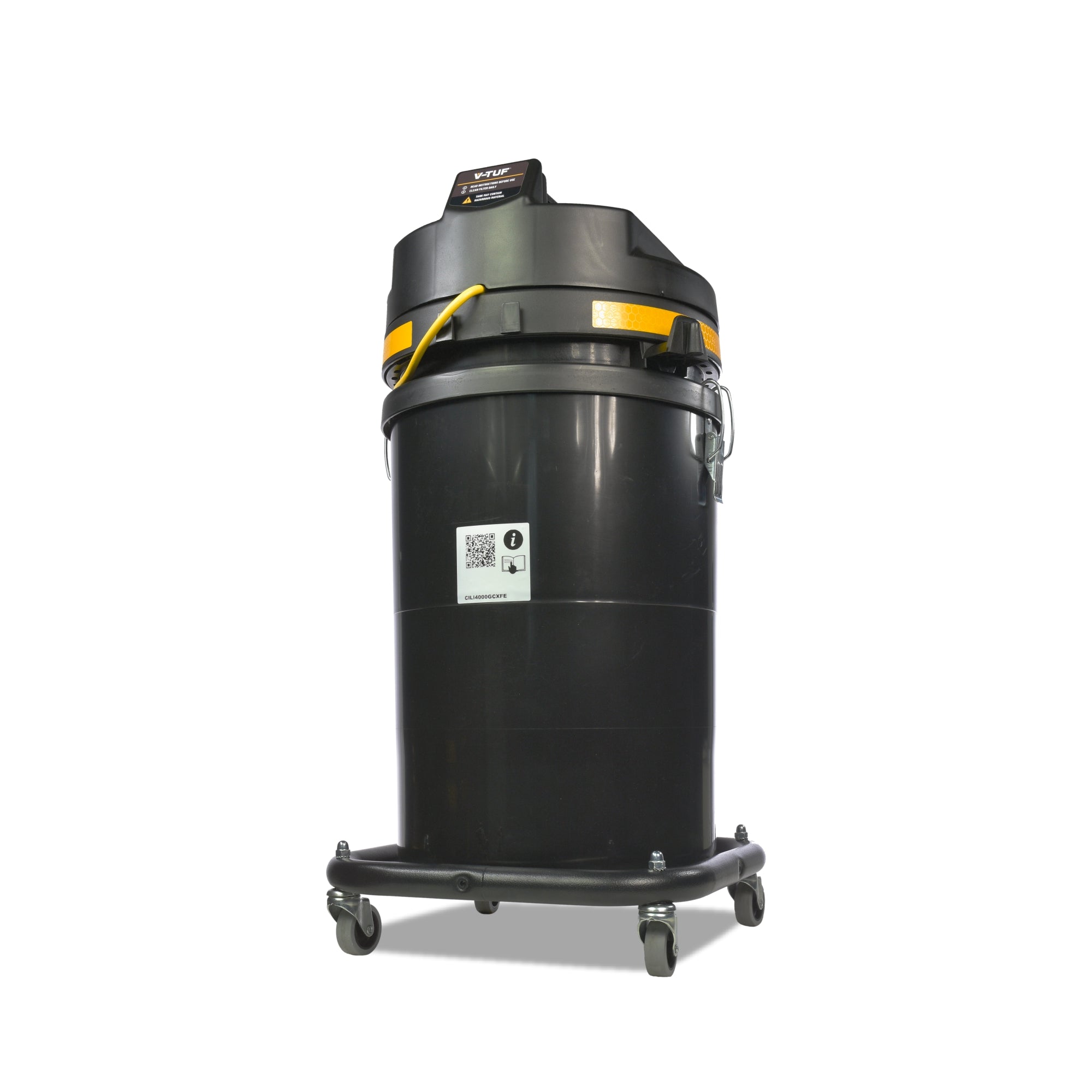 V-TUF GCX4000-240 vacuum angle view showing cyclone separator and 1.75kW motor