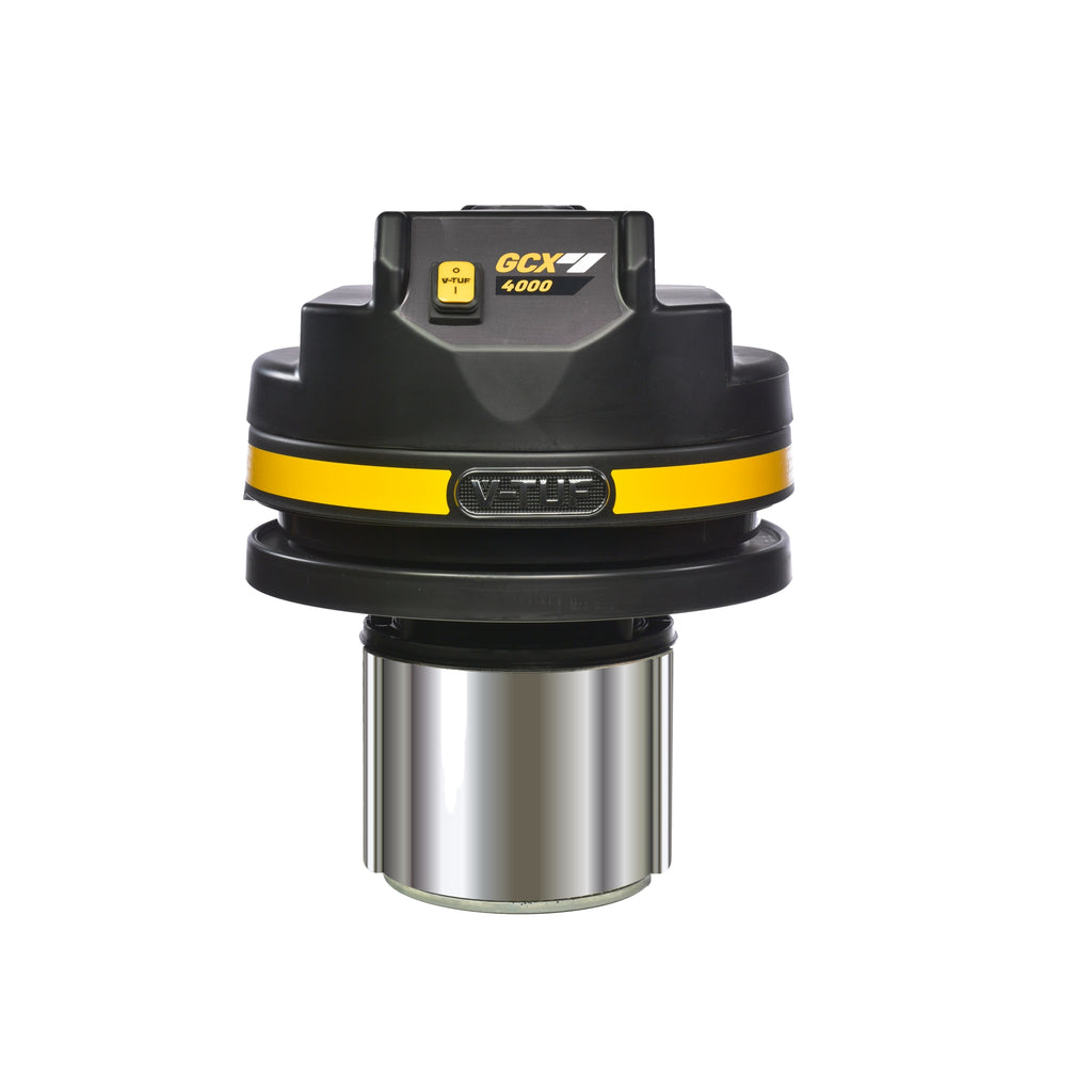 V-TUF GCX4000-240 cyclonic vacuum in use on industrial floor showing 37L capacity