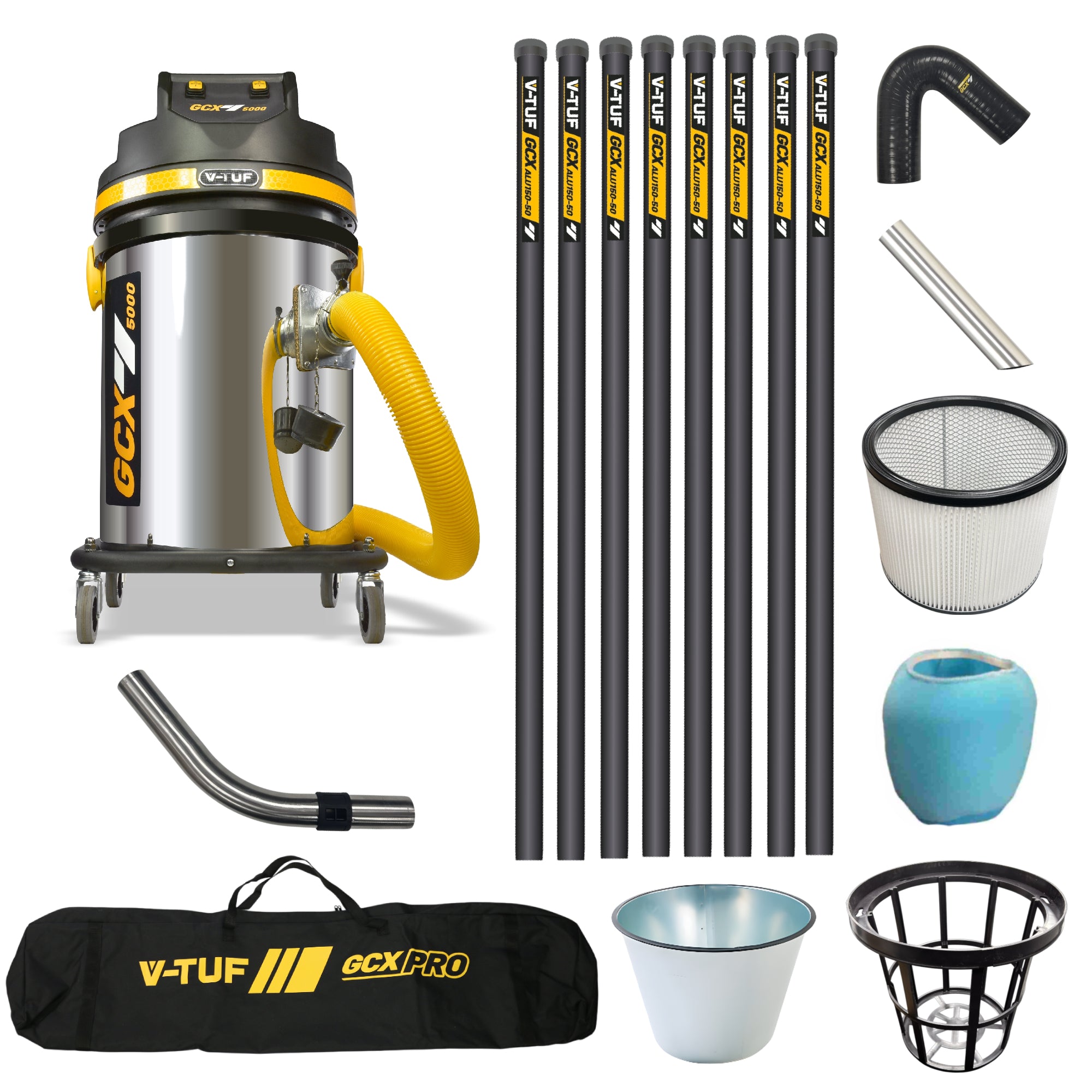 V-TUF GCX5000-240-KIT4 with 40ft GCX ALU aluminium gutter cleaning kit, front view
