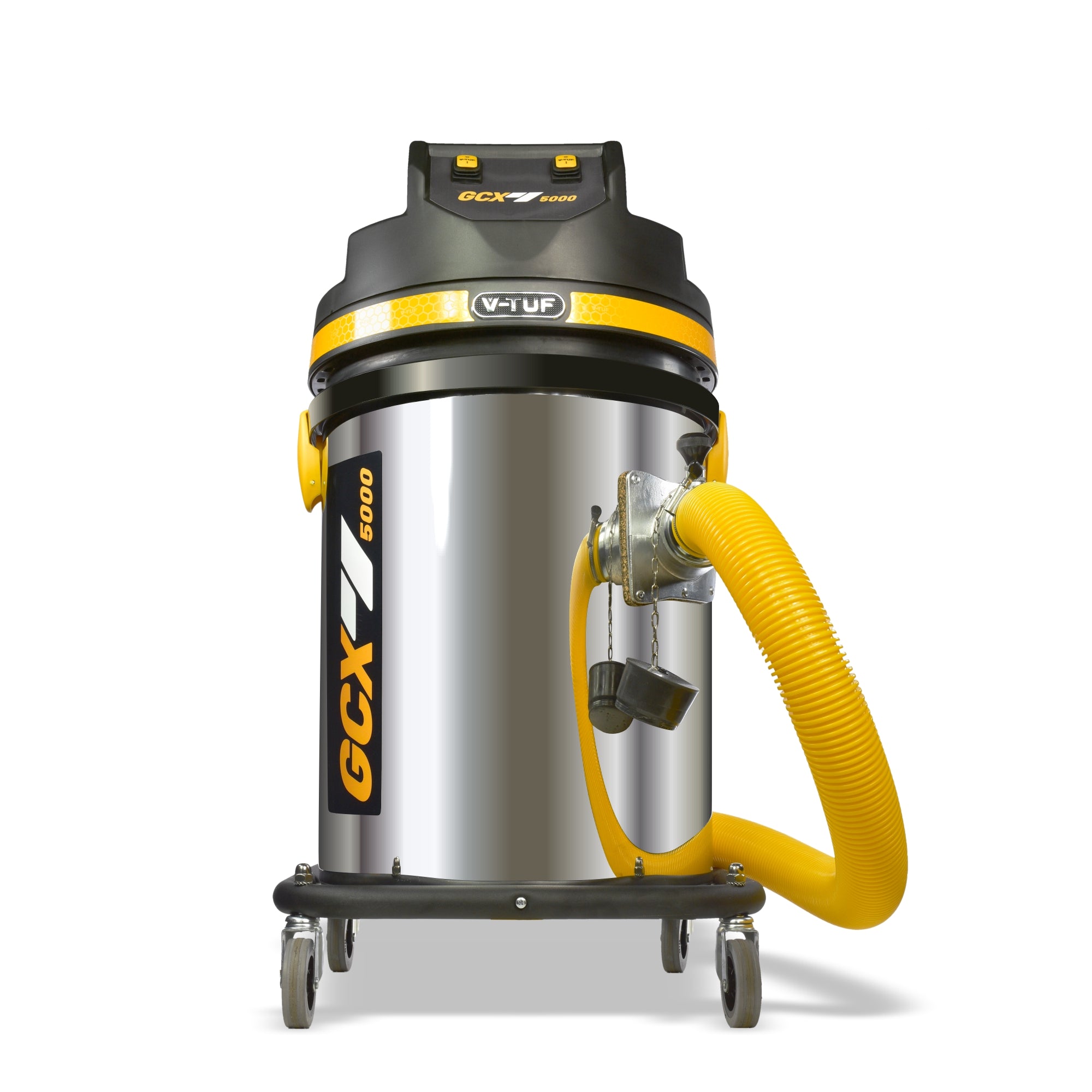 V-TUF GCX5000 240V vacuum angle view showing cyclone separator and power switch