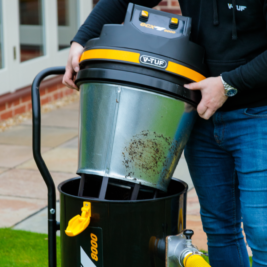 V-TUF GCX8000 240V vacuum specifications showing 3.5kW motor rating and 80L capacity