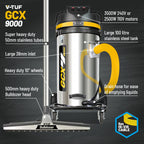 V-TUF GCX9000 110V vacuum close-up showing 100L drum and side entry cyclone port