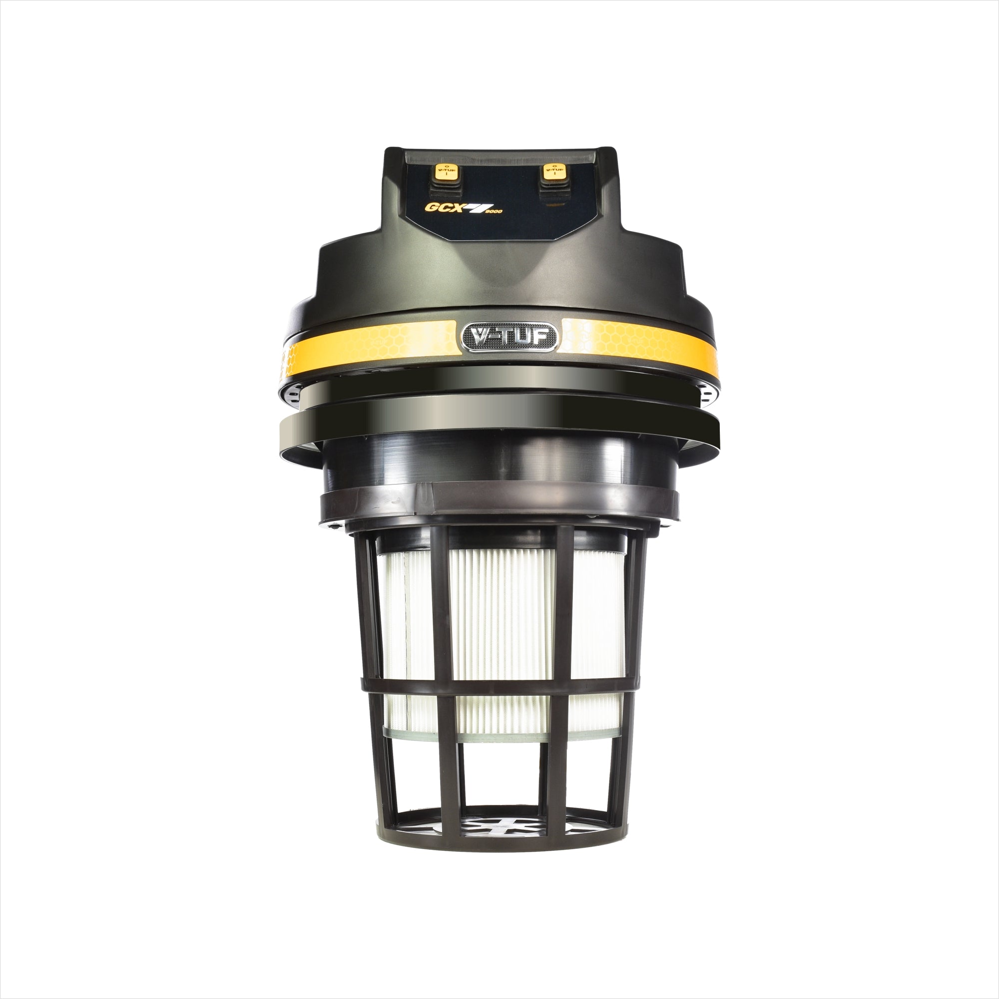 V-TUF GCX9000-110-KIT7 in use showing 110V vacuum with gutter cleaning pole at height