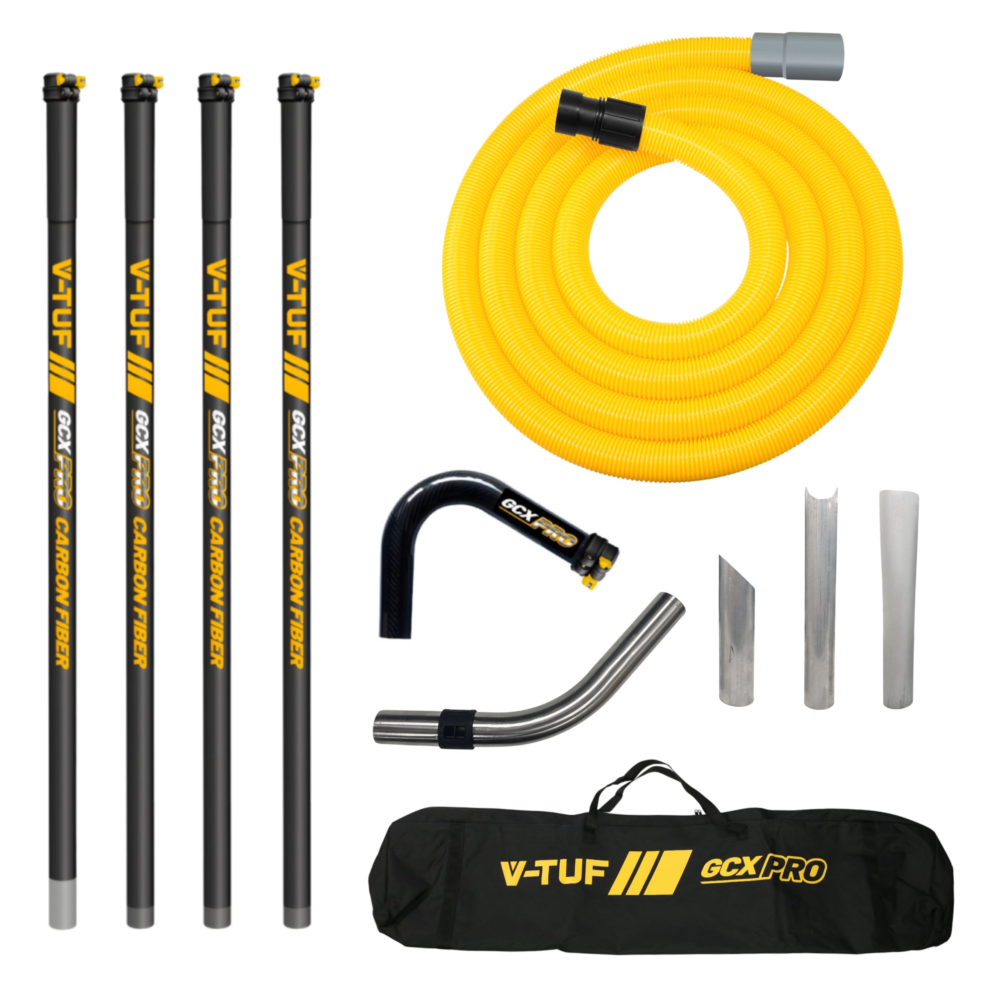 V-TUF GCX carbon fibre gutter kit GCXCF5038-20 20ft 4pcs 1.5m with eKgow nozzle and 15m 38mm hose