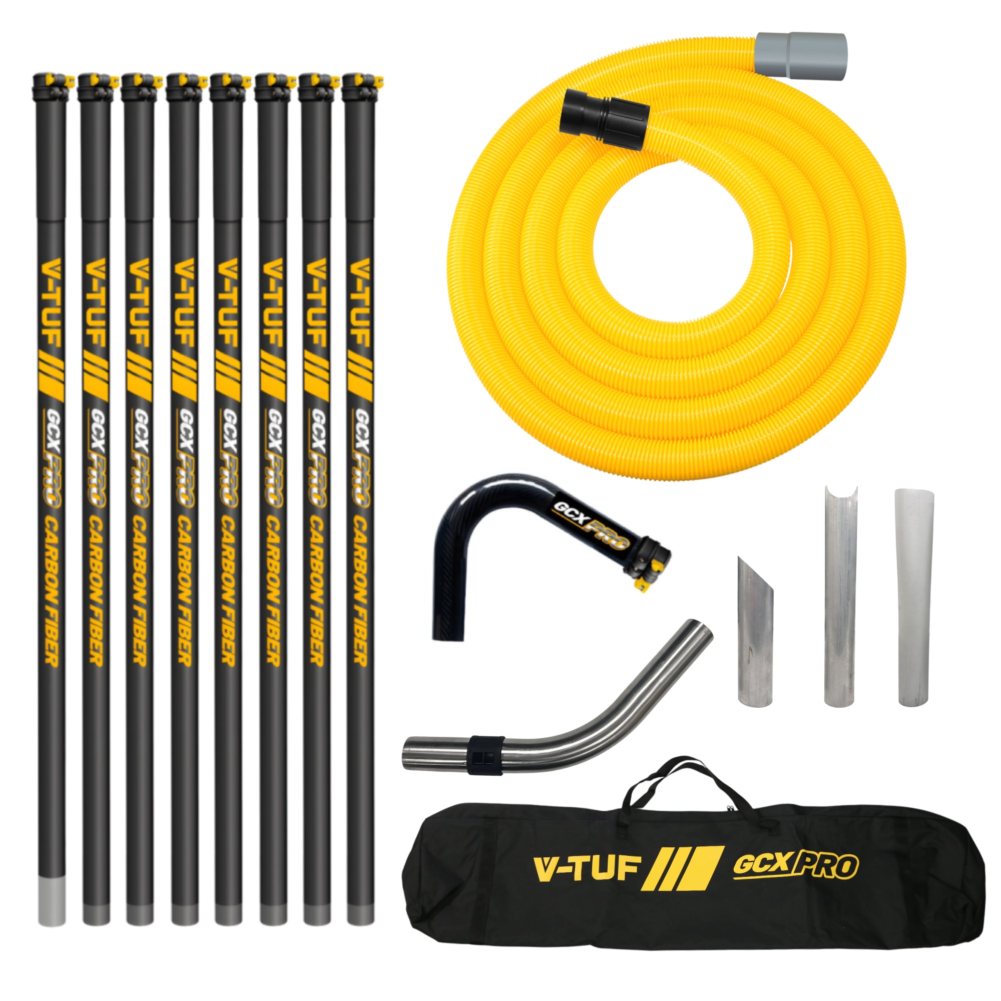 V-TUF GCX carbon fibre gutter kit GCXCF5038-40 40ft 8pcs 1.5m with eKgow nozzle and 15m 38mm hose
