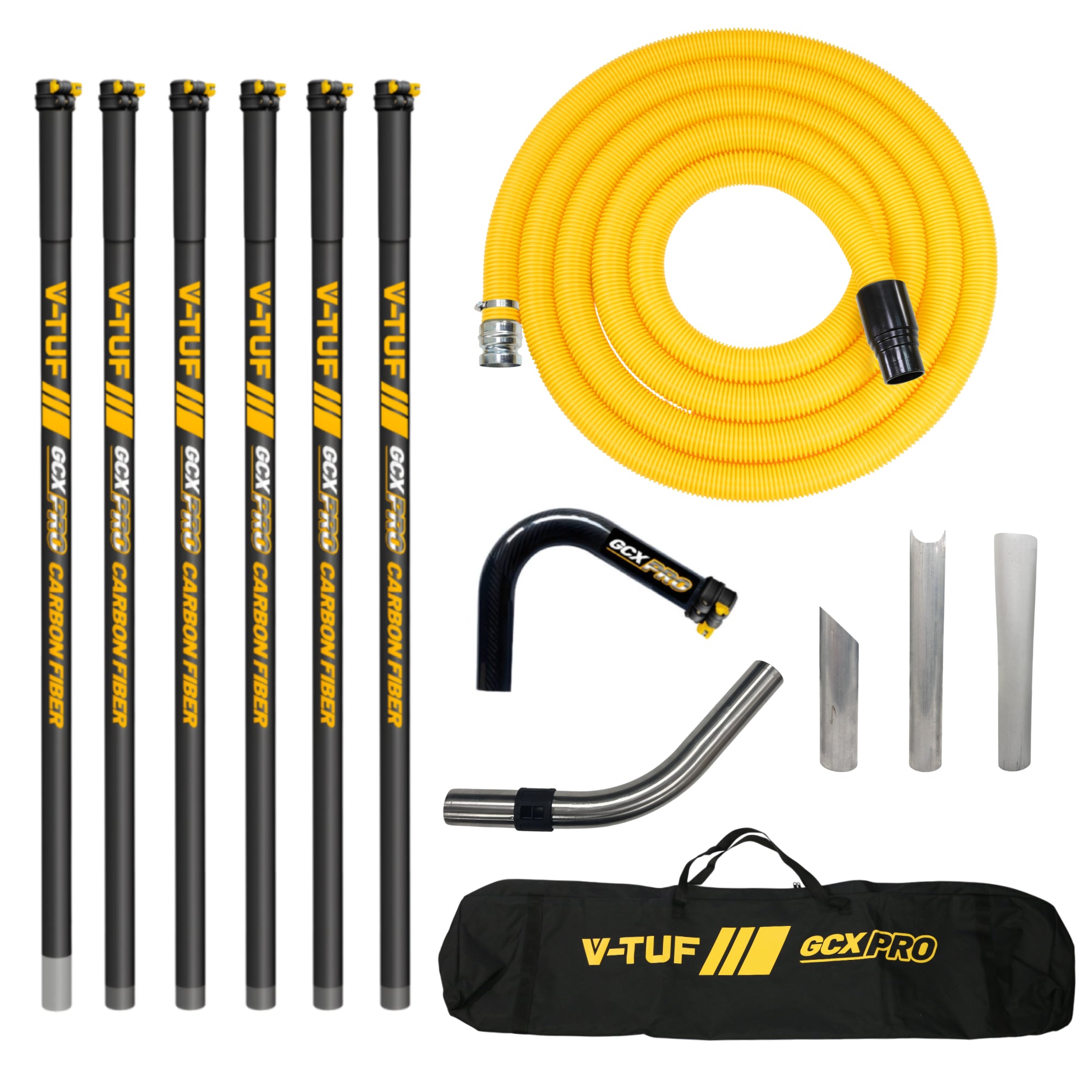 V-TUF GCX carbon fibre gutter kit GCXCF5050-30 30ft 9m 50mm poles with 10m 50mm hose for side inlet