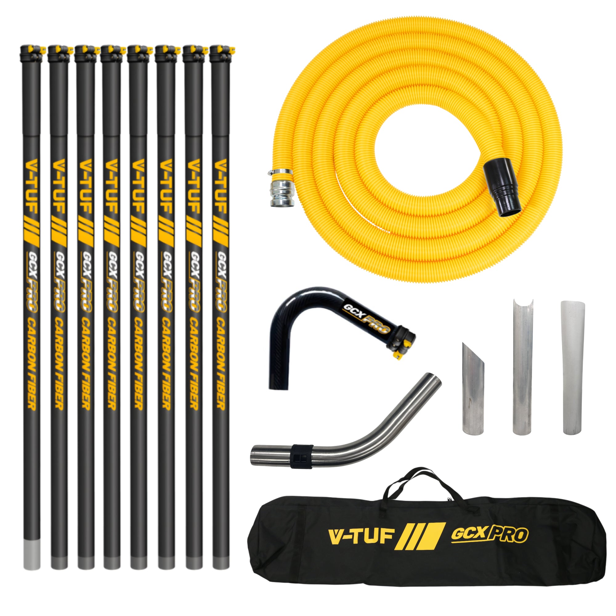 V-TUF GCX carbon fibre gutter kit GCXCF5050-40 40ft 12m 50mm poles with 10m 50mm hose for side inlet