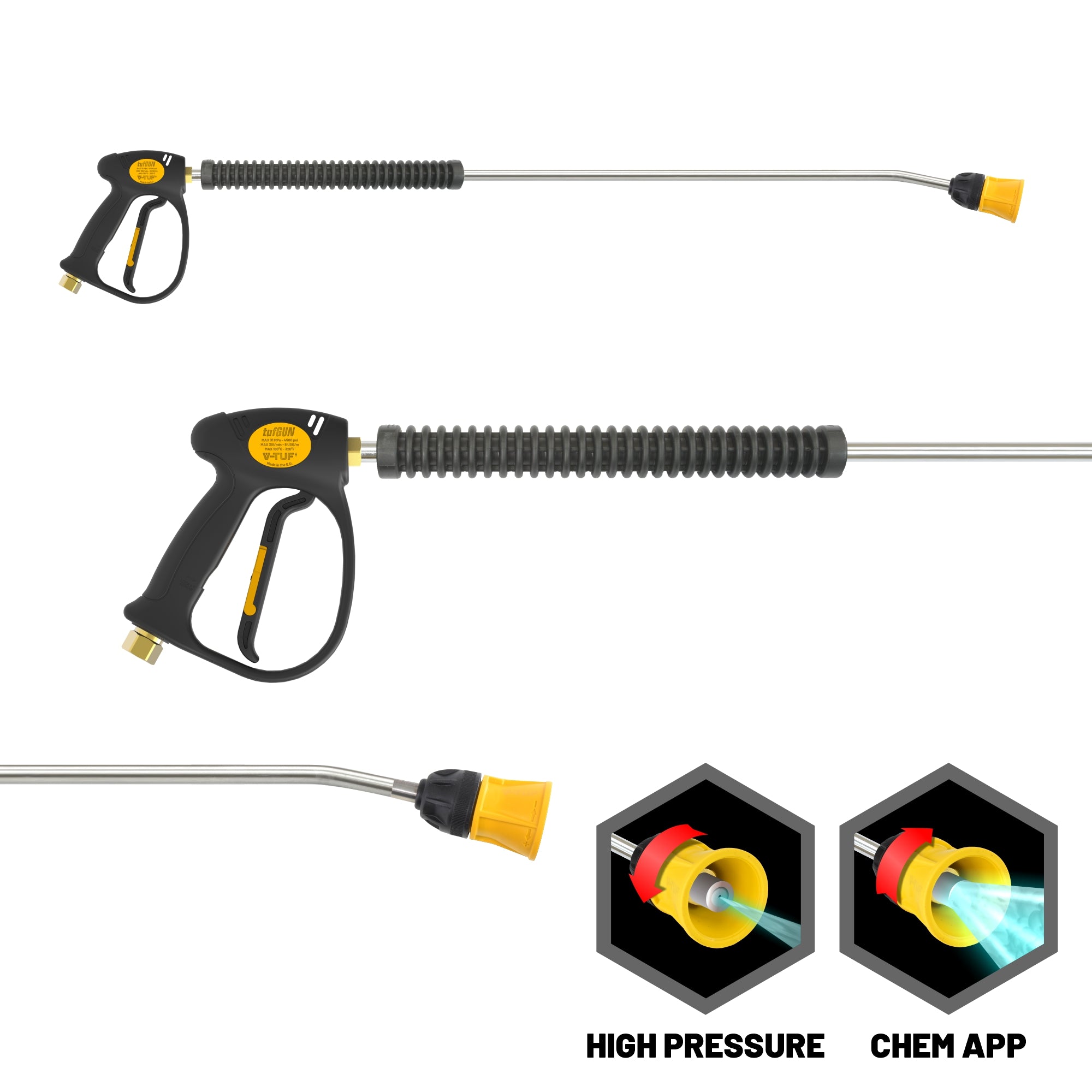 V-TUF tufGUN310 fixed gun with 900mm bent lance and chemical rose nozzle kit GLCNKIT12