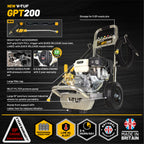 V-TUF GPT200 petrol pressure washer side view showing Honda GX200 engine and pump