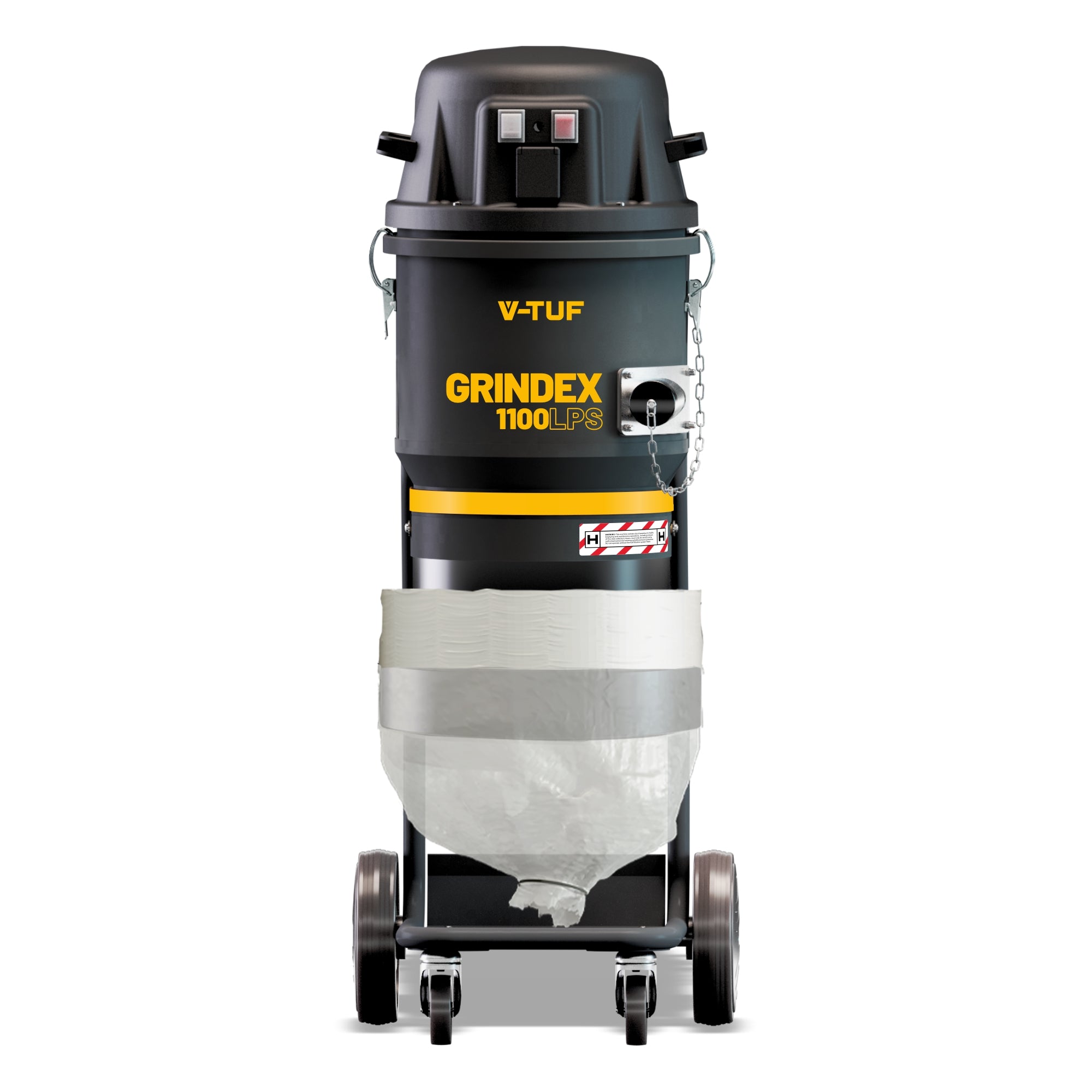 V-TUF GRINDEX1100LPS H-Class Industrial Dust Extractor, side view — 25L capacity — V-TUF