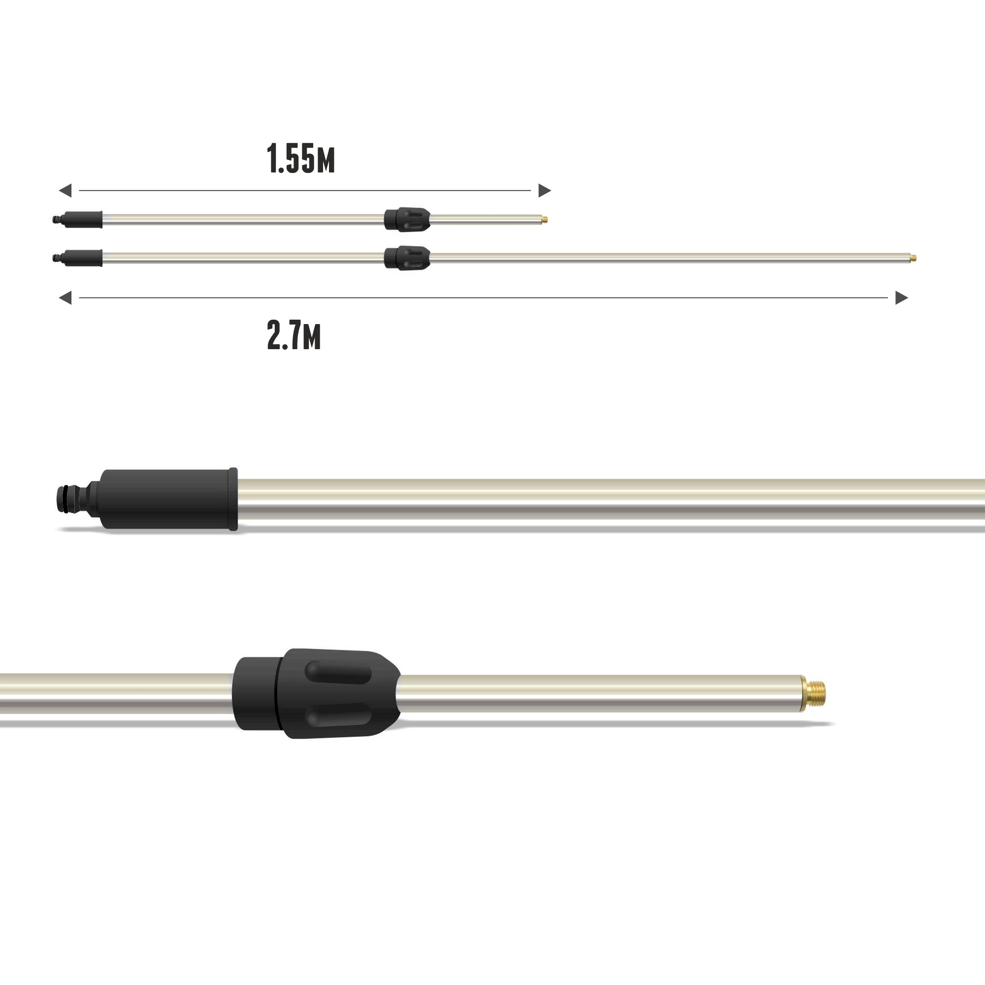 V-TUF tufBRUSH PRO HEAVY DUTY BRUSH POLE - TELESCOPIC 1.55m - 2.7m with BRASS 1/4 Thread KCQ MALE INLET - H2.032