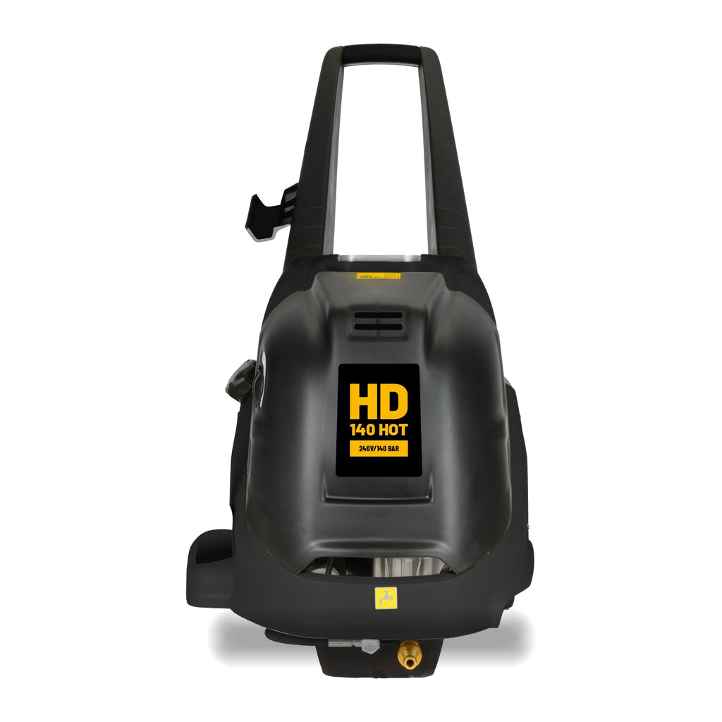 V-TUF HD140HOT hot water washer close-up of pump head and high pressure outlet