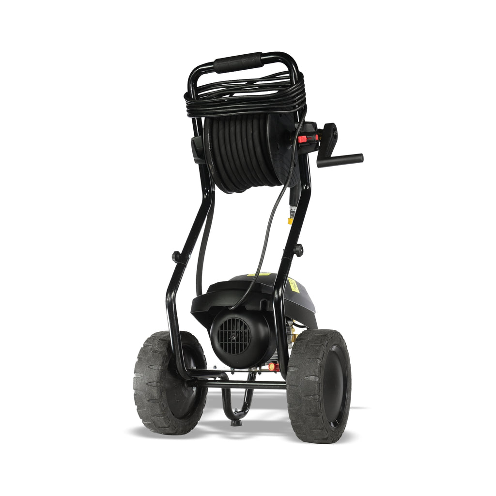 V-TUF HDC140 cold electric pressure washer angle view showing cage frame and hose reel