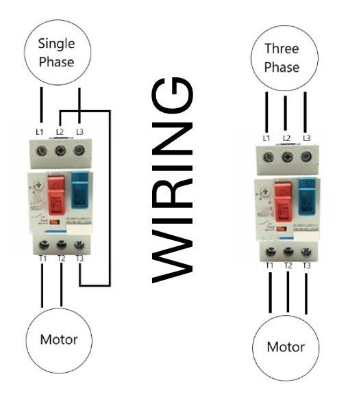 V-TUF I10.914 manual motor starter side view showing push button and terminal connections