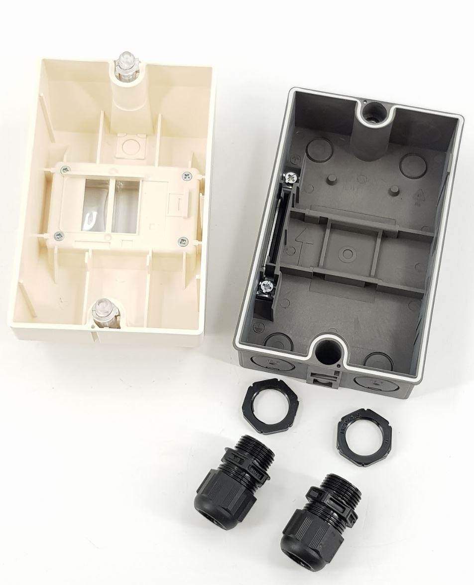 V-TUF I10.500K enclosure kit open view showing internal mounting space and cable entry glands