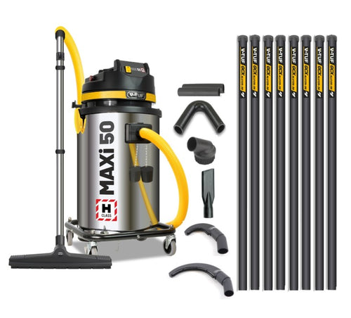 V-TUF MAXi 50L H-Class 240V vacuum MAXIH24050LKIT1 with 16ft high level cleaning kit and pipe tools
