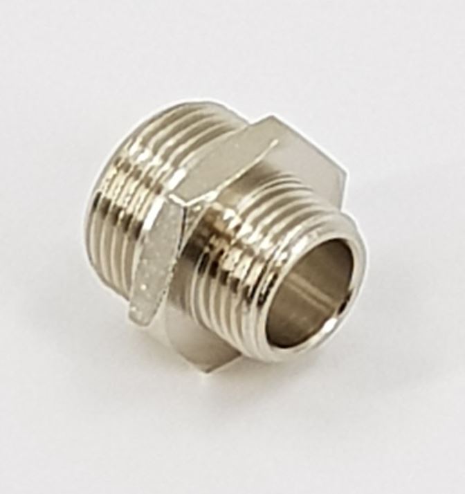 V-TUF 1/2M to 3/4M BSP brass adaptor side view showing thread and hex body