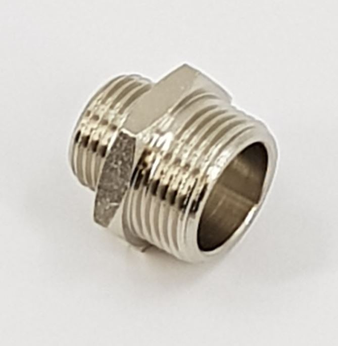 V-TUF nickel plated BSP adaptor end view showing hex profile and thread bore