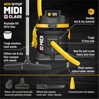 V-TUF MIDI MIDIH240 21L H-class dust extraction vacuum, yellow body, 240v, front view