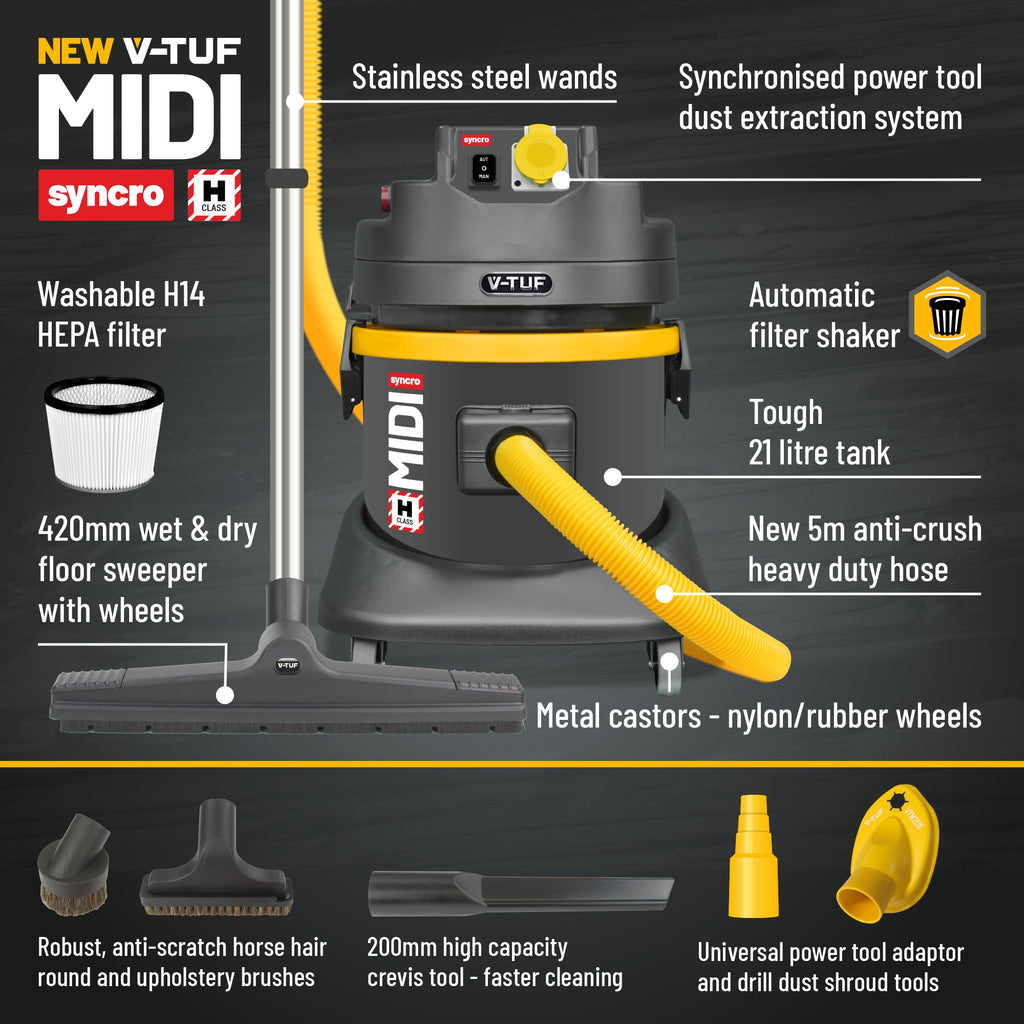 V-TUF MIDI SYNCRO 110V H-Class vacuum in use with power tool PTO operation