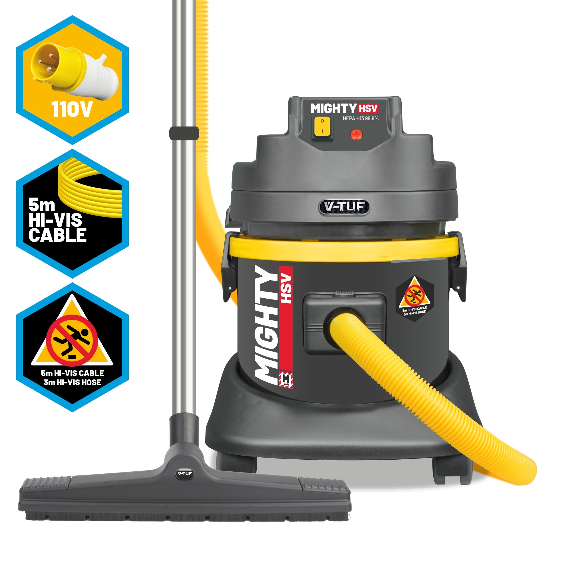 V-TUF 110V dust extractor TW50-110 with 10m hose, accessories and 10x bags sweep up kit
