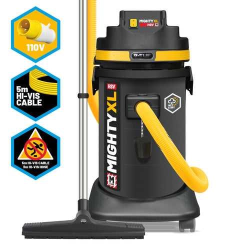 V-TUF MIGHTY XL HSV 37L M-Class Wet & Dry Dust Extraction Vacuum Cleaner - 1250W with Velocity Monitor - 110V (Transformer