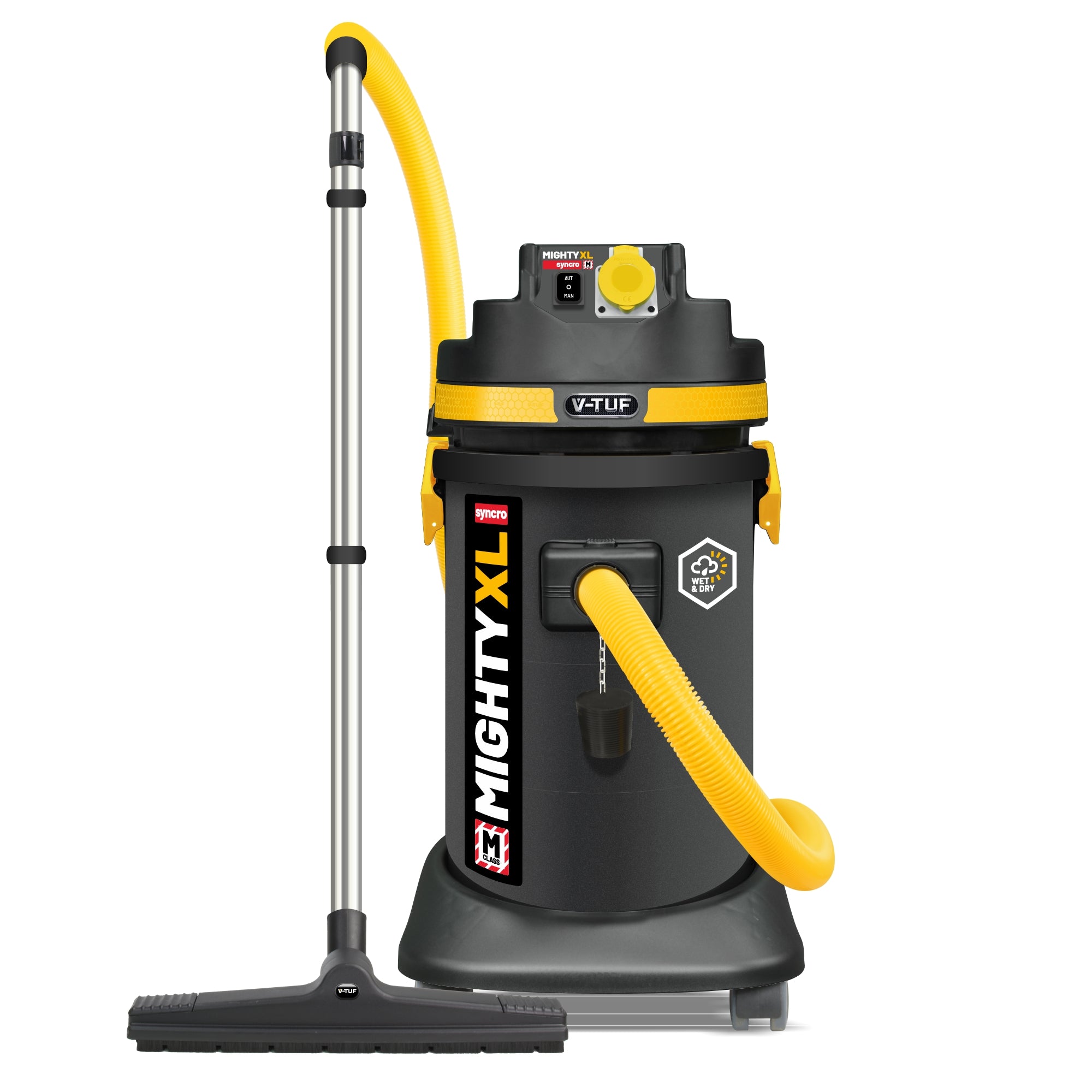 V-TUF MIGHTY XL SYNCRO 37L M-Class 110V vacuum MIGHTYXLS110 with PTO, side view