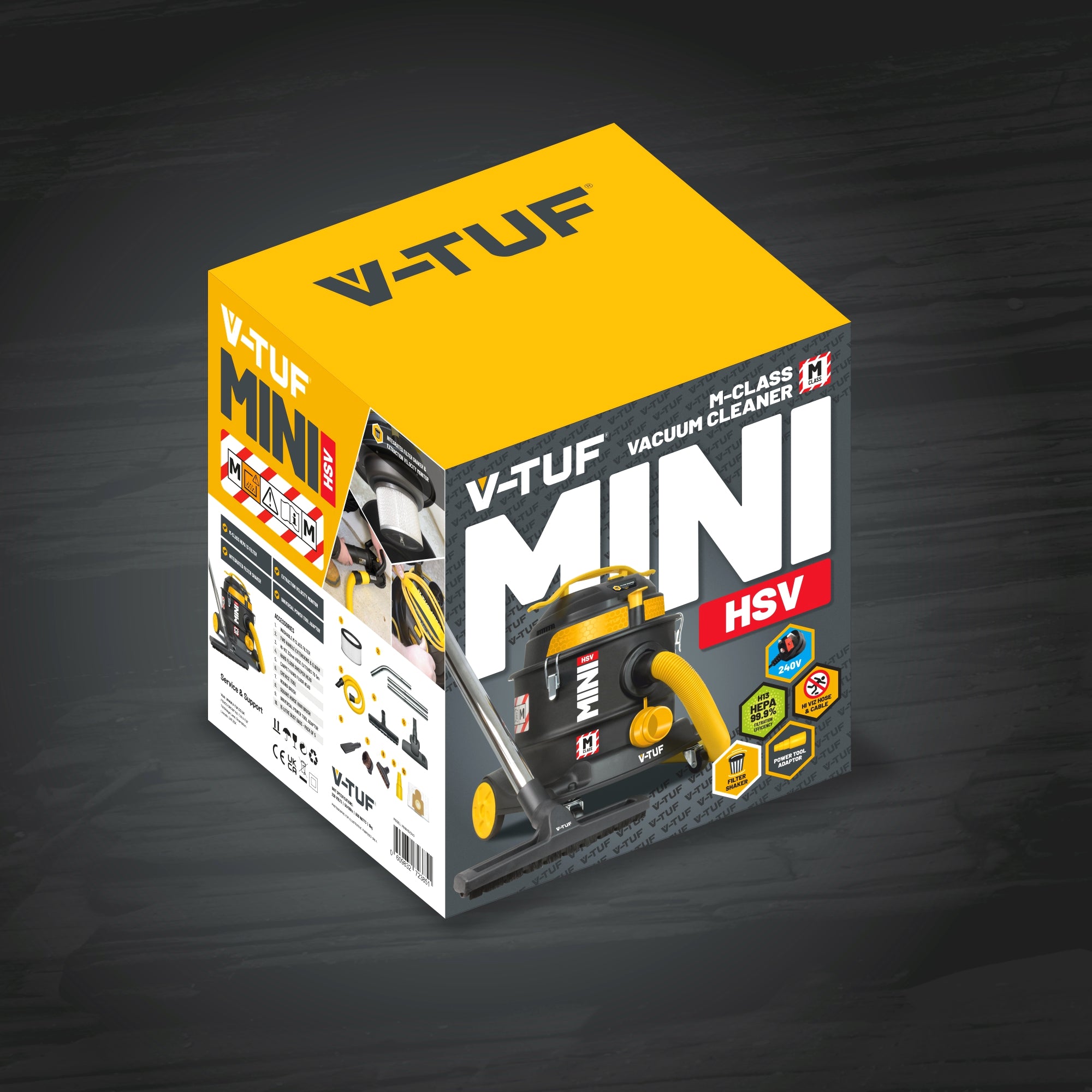 V-TUF MINIHSV240 M-Class vacuum in use showing compact 240V design for site work
