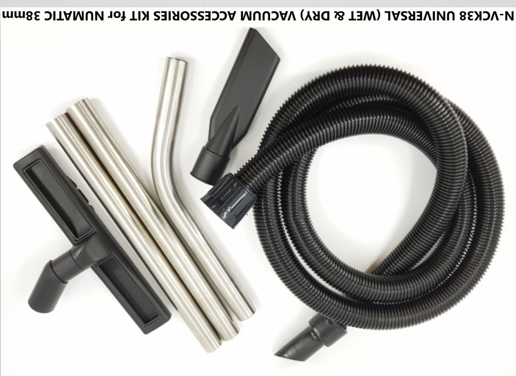 V-TUF N-VCK38 38mm accessory kit laid out showing crevice tool, floor head and extension tubes