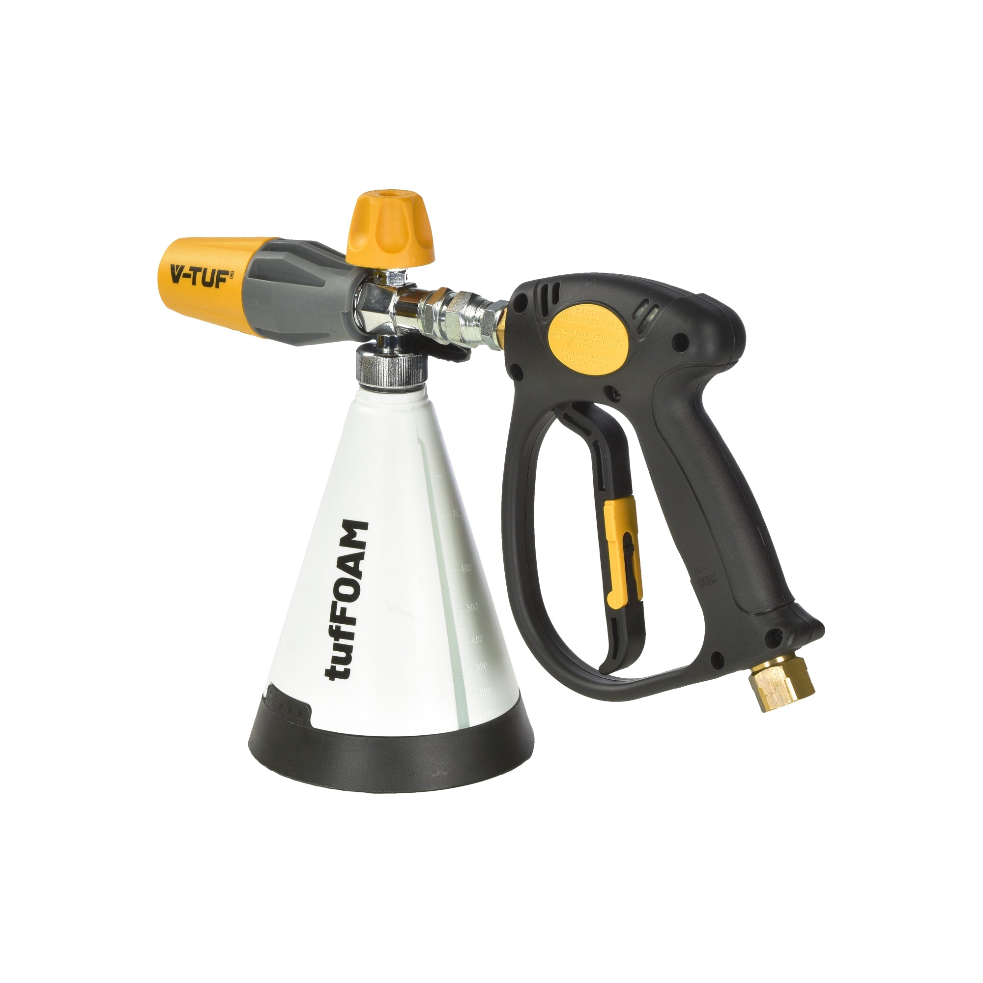V-TUF foam gun OPF074G for pressure washers showing foam bottle and gun body