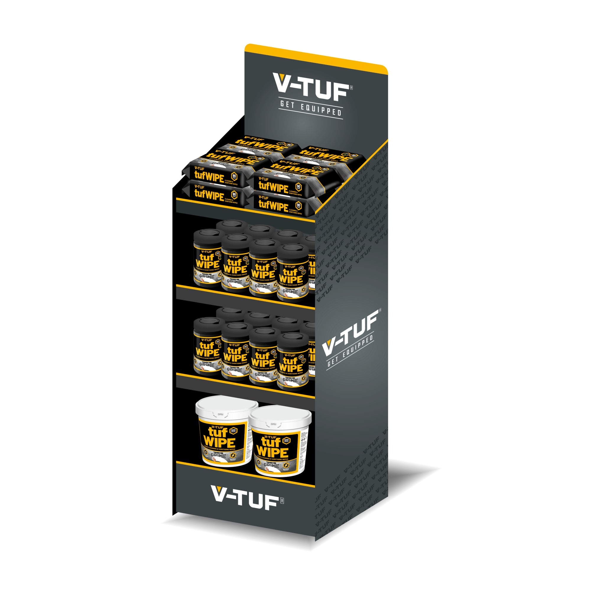 V-TUF tufWIPES retail display stand POS002 for multipurpose cleaning wipes merchandising