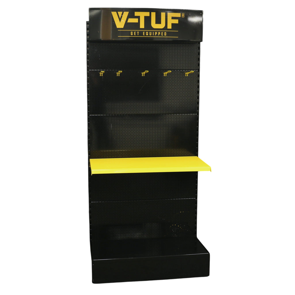 V-TUF POS004 display rack angle view showing light box illuminated and shelf layout