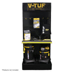 V-TUF POS004 metal rack rear view showing frame structure and light box wiring