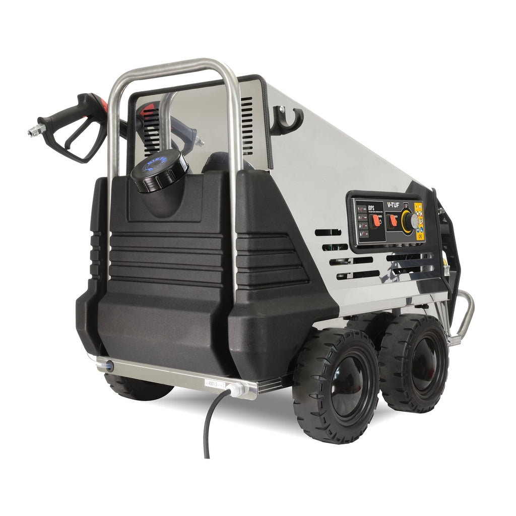 V-TUF RAPID VTS1210HPC-DCP mobile hot washer side view showing dual chemical pick-up system