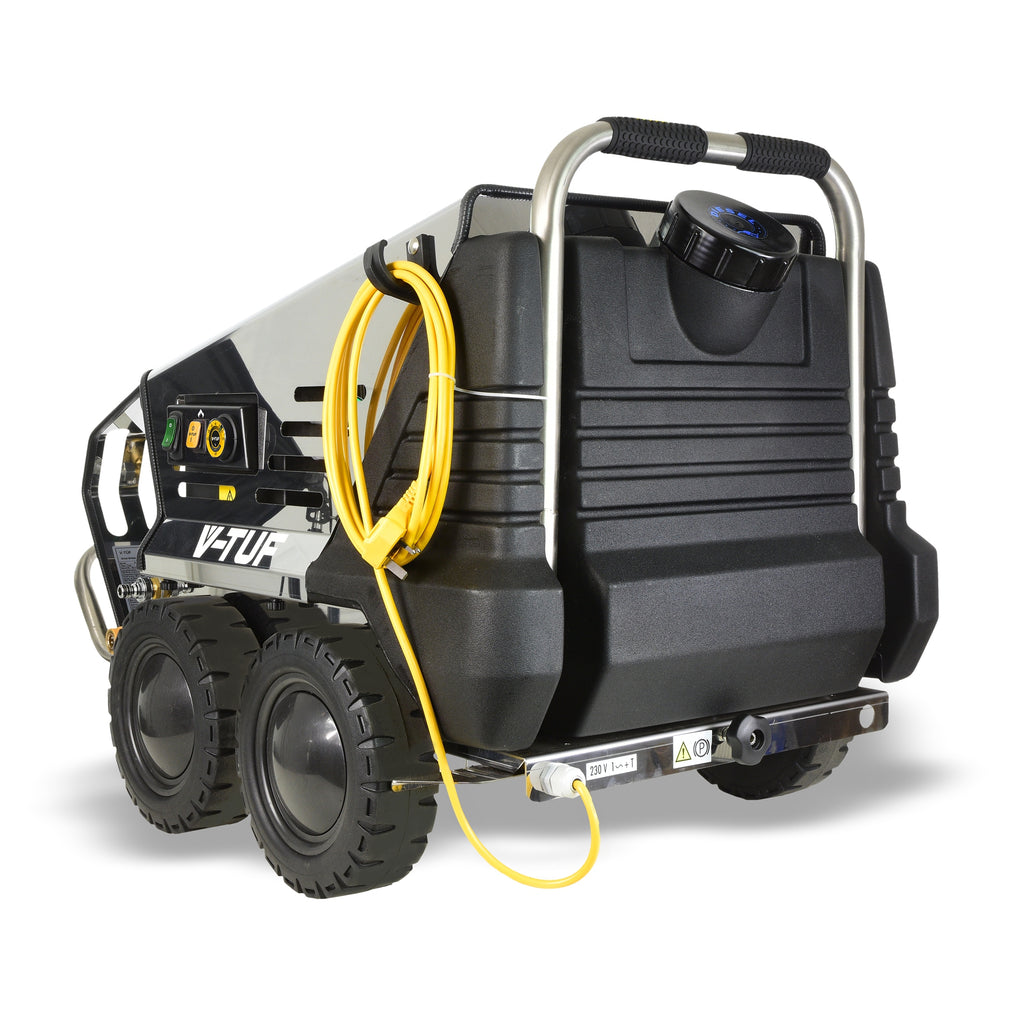 V-TUF RAPIDMSH110V angle view showing control panel, hose reel and outlet