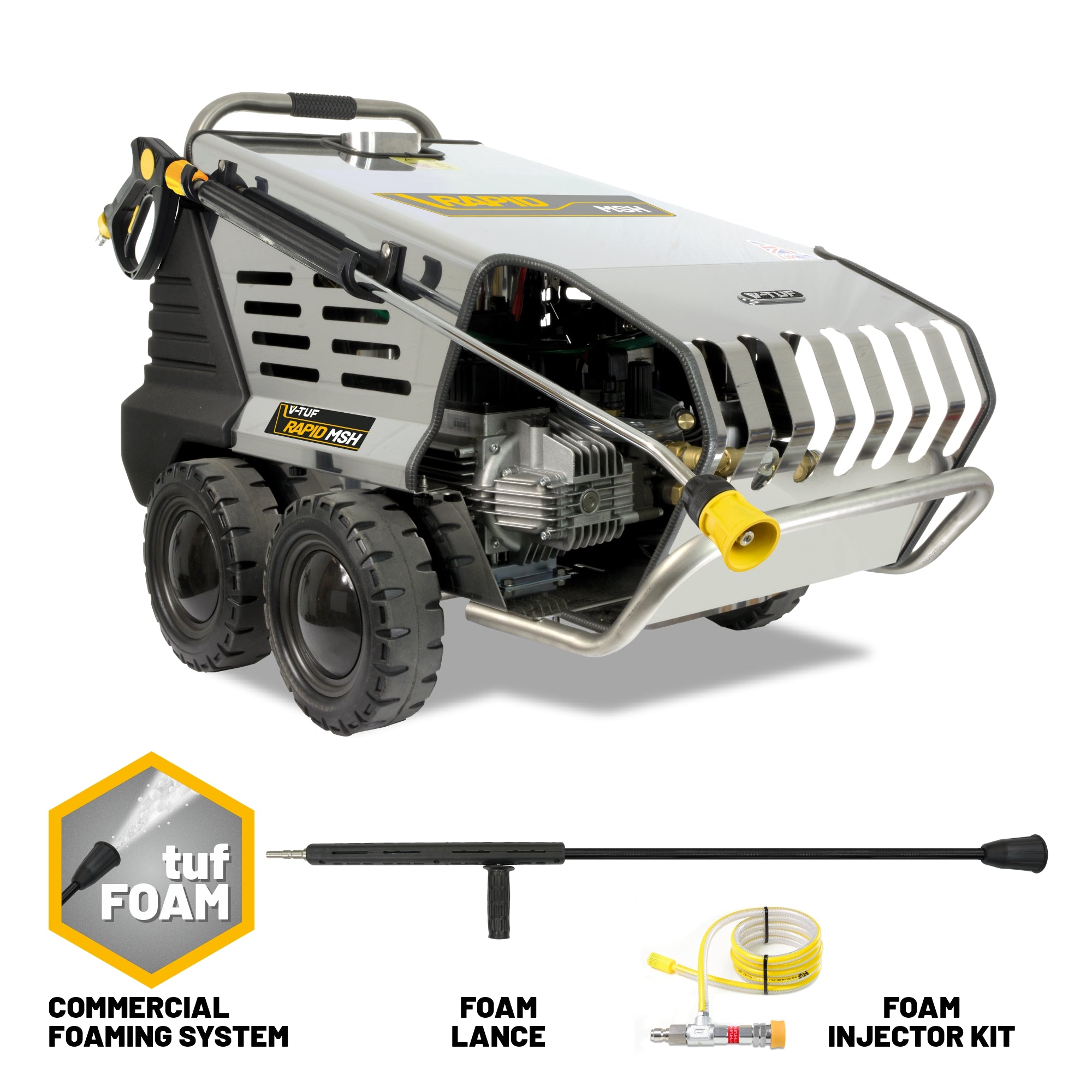 V-TUF RAPIDMSH240F hot water pressure washer with commercial foam system RAPIDMSH240F, front view