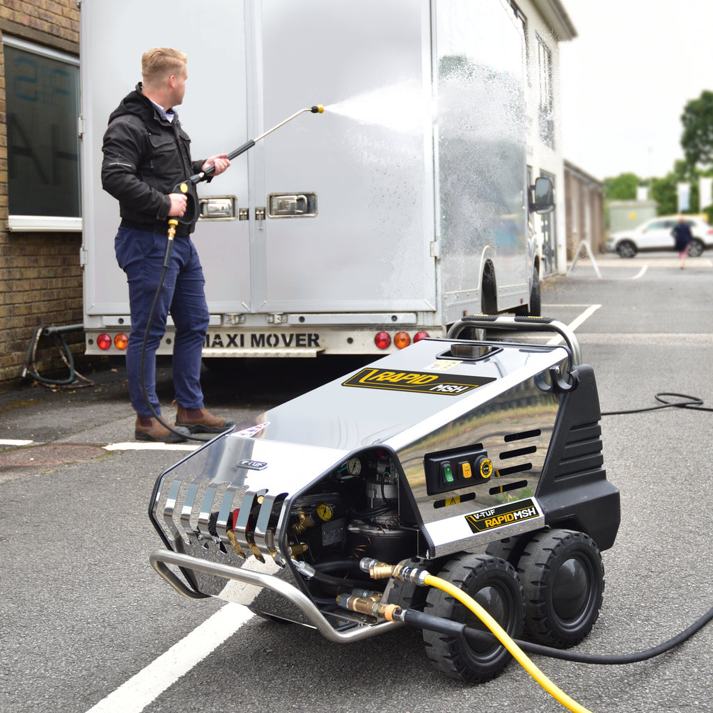 V-TUF RAPIDMSH Professional Hot Water Industrial Mobile Pressure Washer with Commercial Foam System - 240V Mains