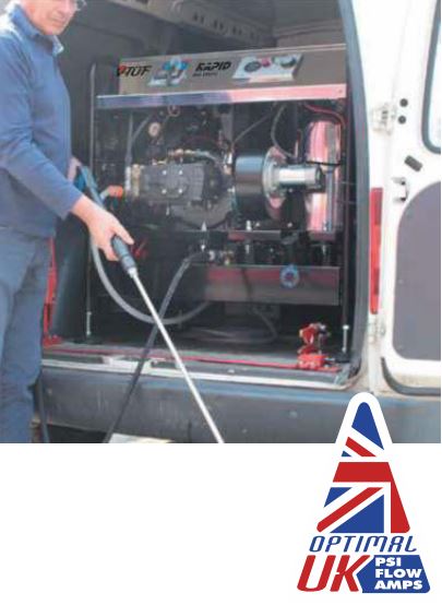 V-TUF RAPID PTR hot washer control panel showing pressure gauge, temperature and burner switch
