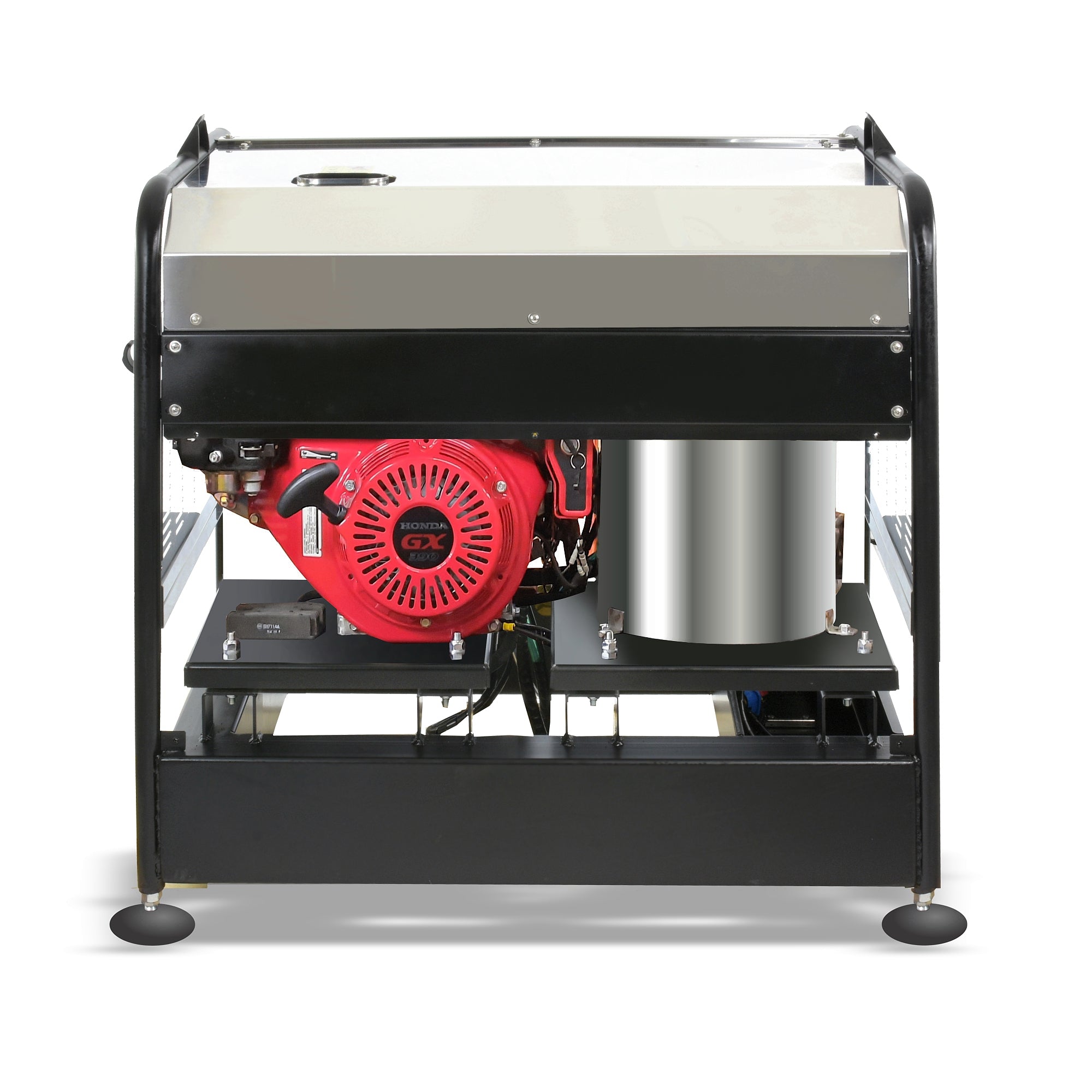 V-TUF RAPIDPTR21200 hot water pressure washer side view showing boiler coil and burner assembly