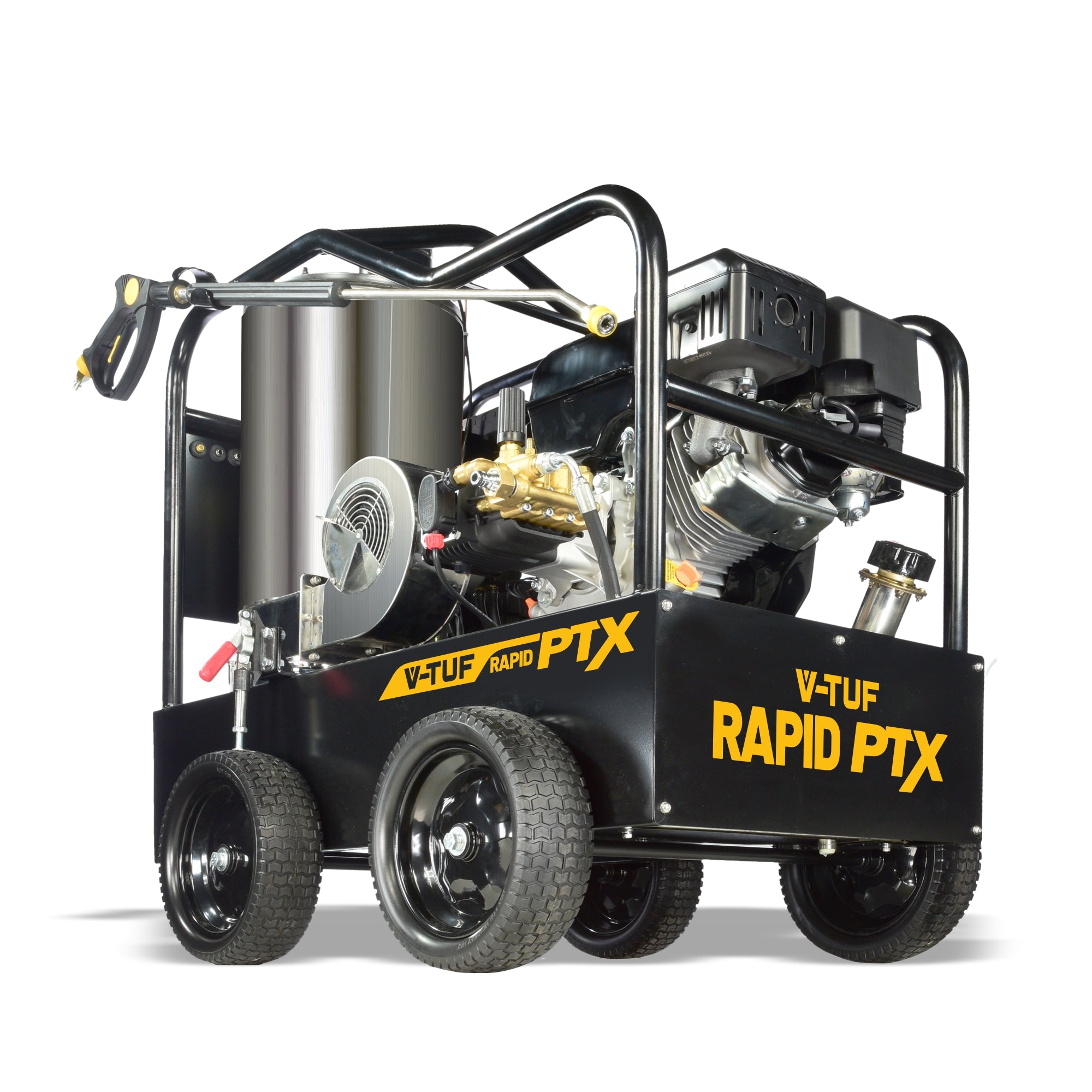 V-TUF RAPIDPTX15250 side view showing 14HP petrol engine, electric start and hot water system
