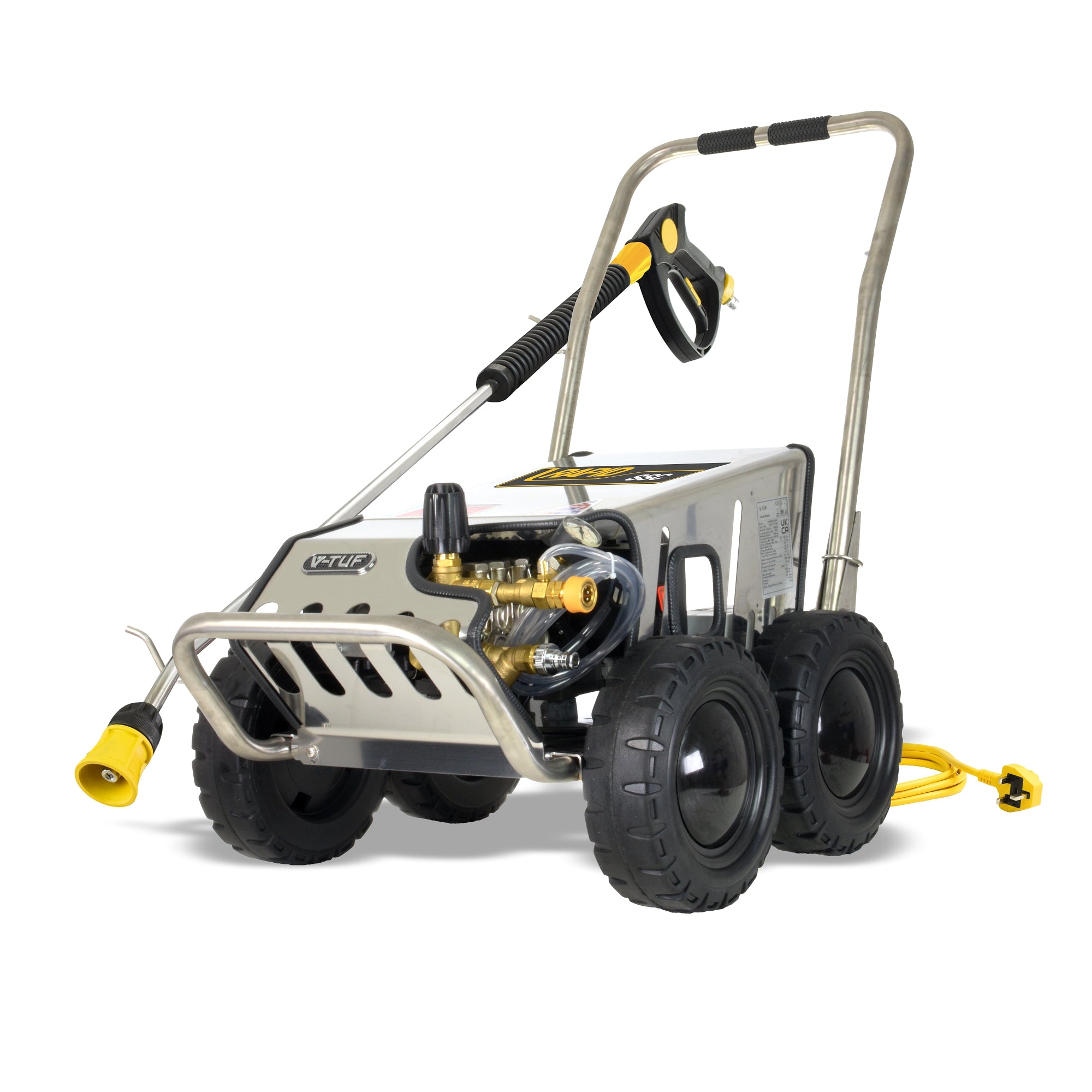 V-TUF RAPID SSC All-Stainless Industrial Mobile Pressure Washer - 1500psi, 100Bar, 12L/min (with Total Stop) - 240V Mains