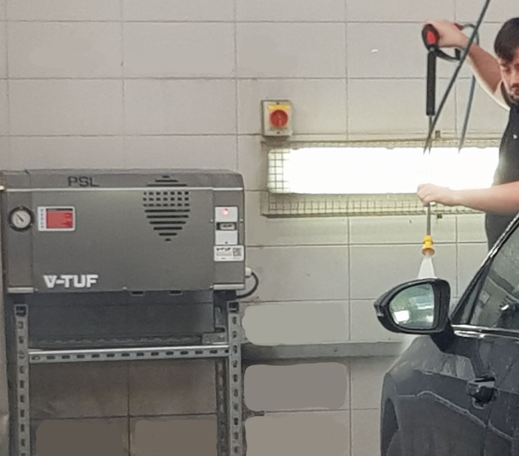 V-TUF RAPIDSS240 stainless cold water washer side view showing stainless cabinet and pump
