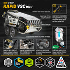 V-TUF RAPID VSC hot water washer side view showing diesel burner and hose reel