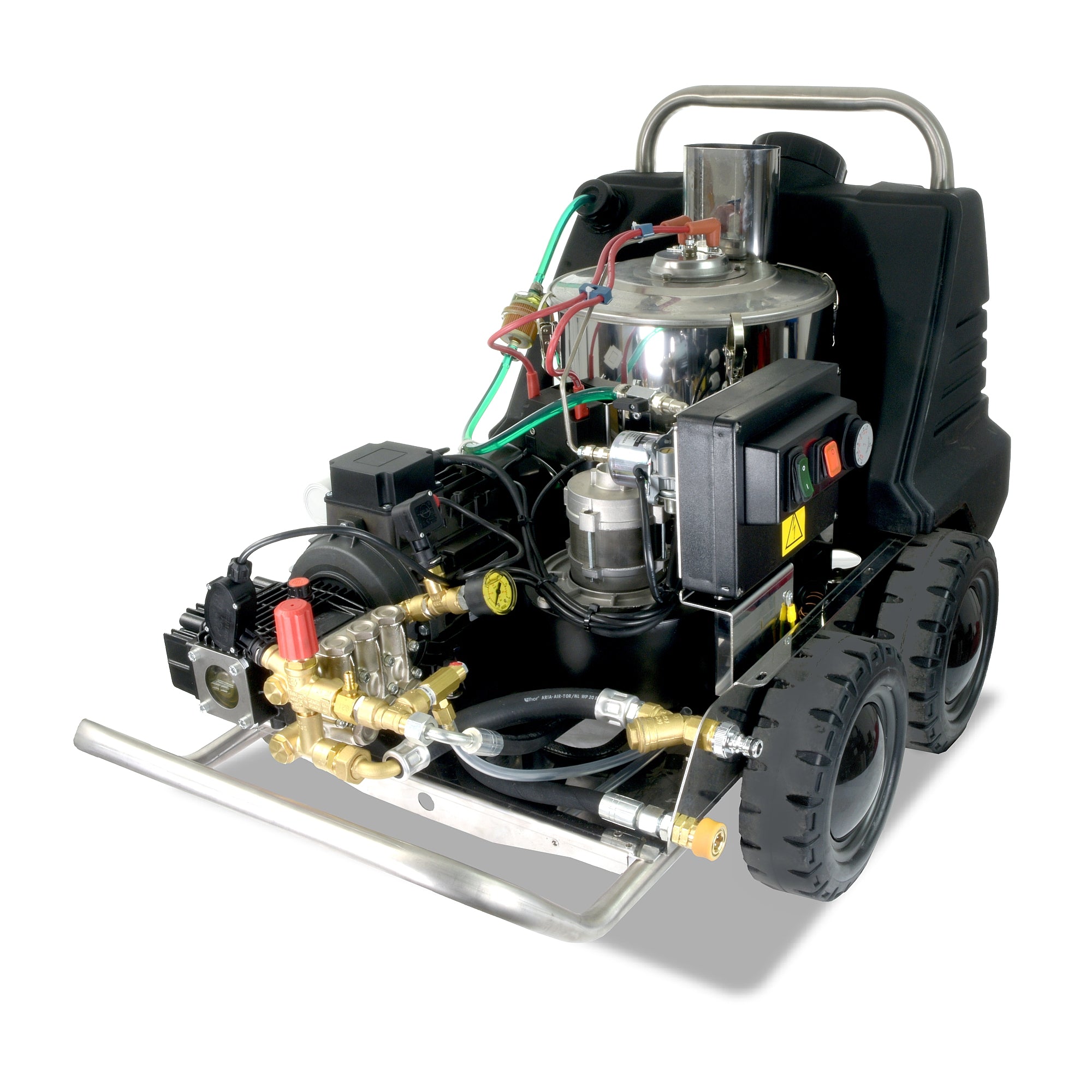 V-TUF RAPID VSC hot water washer angled rear view showing fuel tank and burner stack