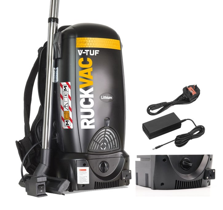 V-TUF RUCKVAC-ION-KIT4 cordless backpack vacuum with extra battery pack and charger